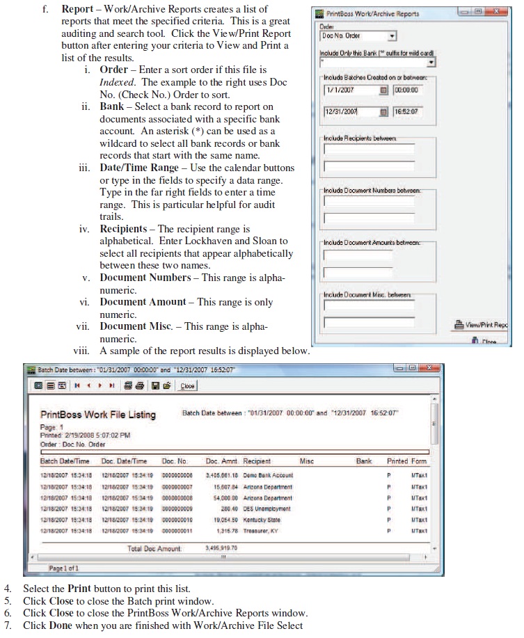 Reports available with PrintBoss Work & Archive Files Support